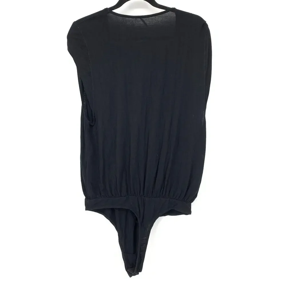 Intimately Free People Cap Sleeve Bodysuit Womens Size Large Black V-Neck - Picture 2 of 7